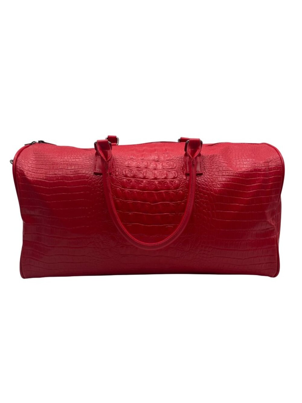 Privata Red Croc-Embossed Faux Leather Duffel Bag